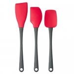 Tovolo 12-Inch Silicone Spatula Tools, Nylon Handle, Set of 3 which includes a Spatula, Angled Turner, and Spoonula, in Raspberry Fizz Colors - Frustration Free Packaging