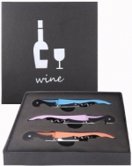 Wine Opener - Waiters Choice by Frost - Set Of 3 Double Hinged Corkscrews In 3 Different Bright Colors - Foil Knife And Reinforced Steel Screw That Don't Break Corks - Wine Bottle & Cap Opener In One