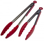 StarPack Premium Silicone Tongs 2 Pack (9-Inch & 12-Inch), Bonus 101 Cooking Tips (Cherry Red)