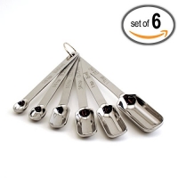 Narrow Stainless Steel Measuring Spoons for Thin, Narrow Mouth Spice Jars (Set of 6) - Commercial Chef's Quality for Baking and Cooking.