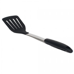 CuliChef Silicone & Stainless Steel Spatula - Black Slotted Spatula Turner - High Quality Non Stick Heat Resistant Kitchen Tool